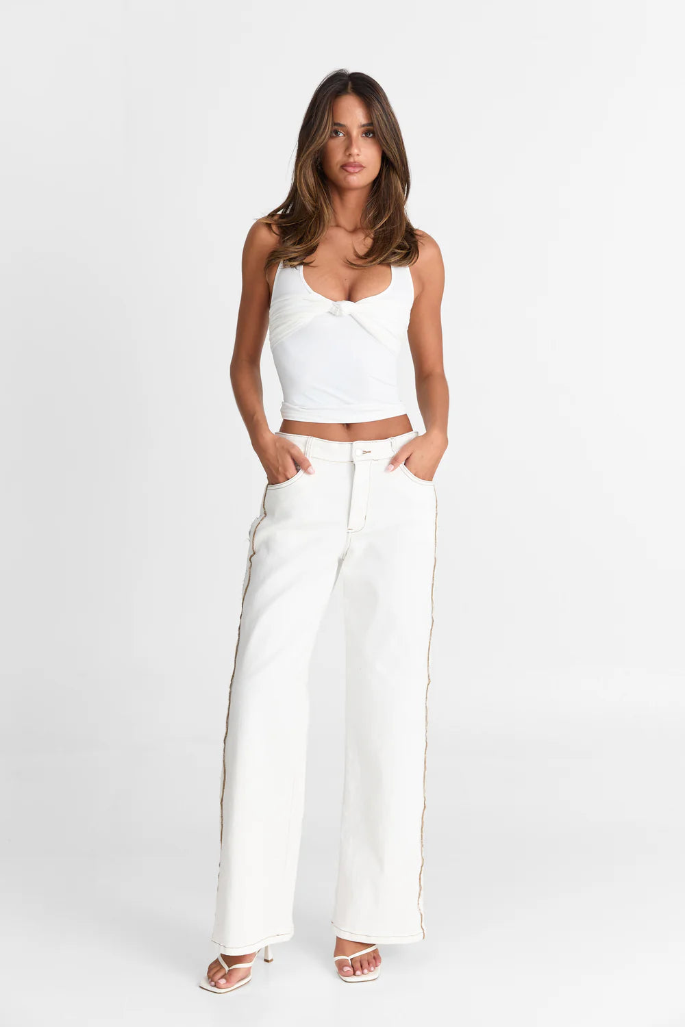 White Eyelet Wide Leg Jeans