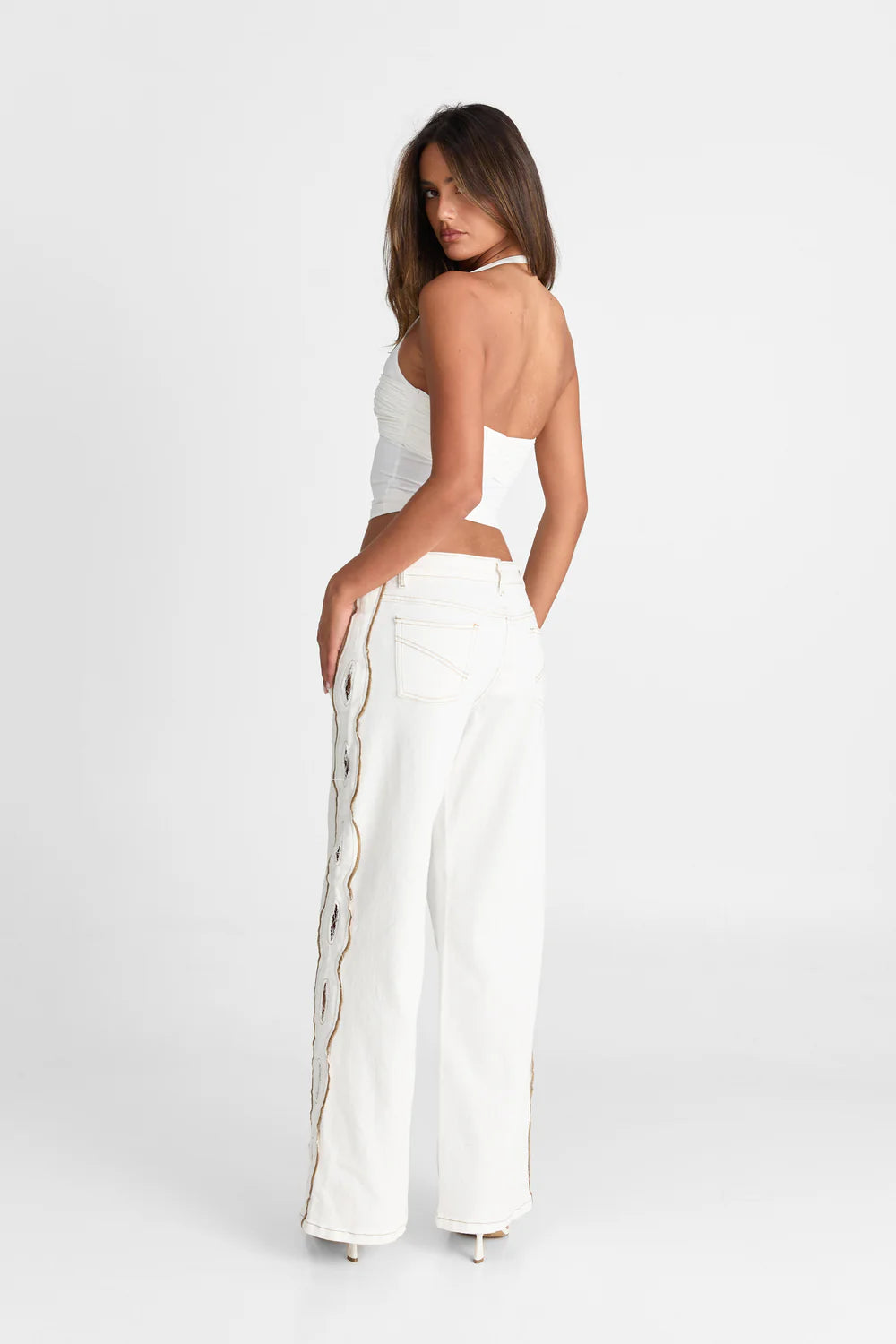 White Eyelet Wide Leg Jeans